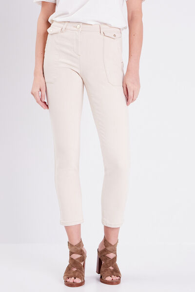 Pantalon ajusté avec rabats ivoire femme