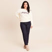 Sweat col rond broderie manches longues ecru femme