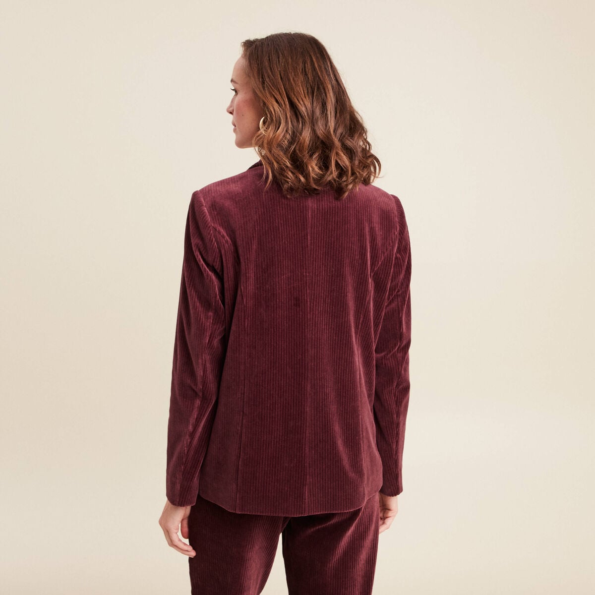 Veste tailleur velours bordeaux femme