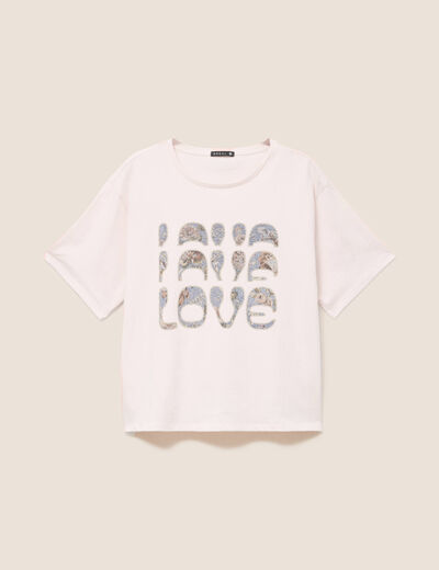 T-shirt col rond manches courtes rose clair femme