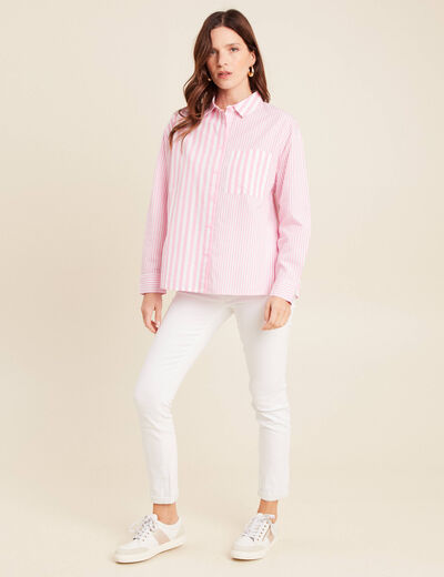 Chemise ample mi-longue en coton rose femme