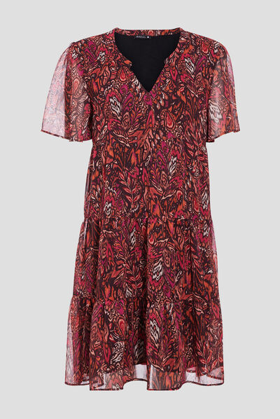 Robe évasée imprimé marron foncé femme