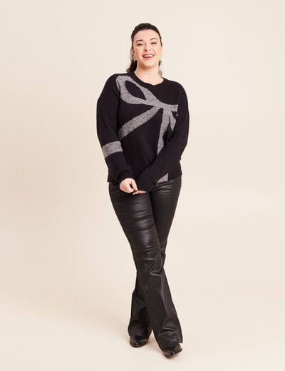 Pull col bateau manches longues noir femme