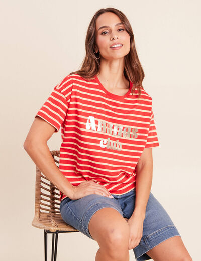 T-shirt col rond manches courtes rose femme