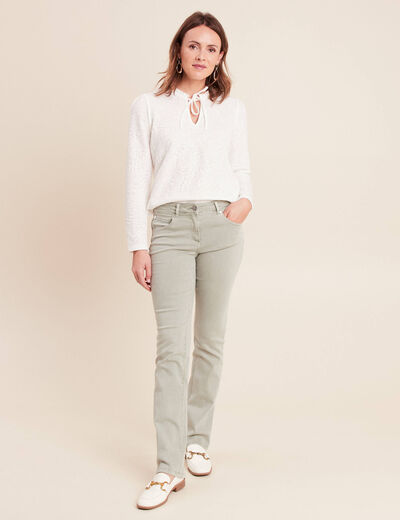 Jean coupe droite taille bascul&eacute;e vert clair femme