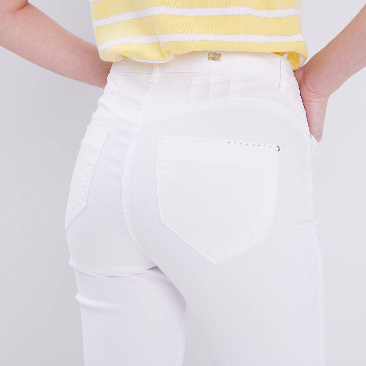 Pantacourt droit taille haute blanc femme