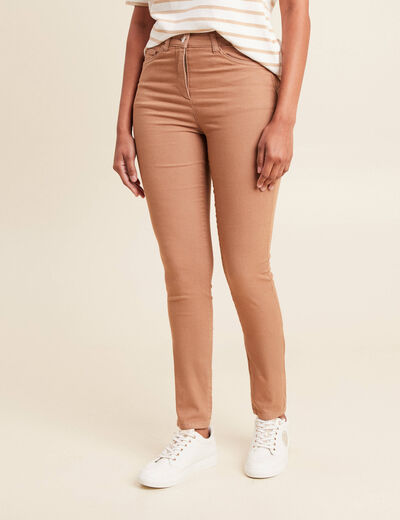 Pantalon léger taille haute long marron femme