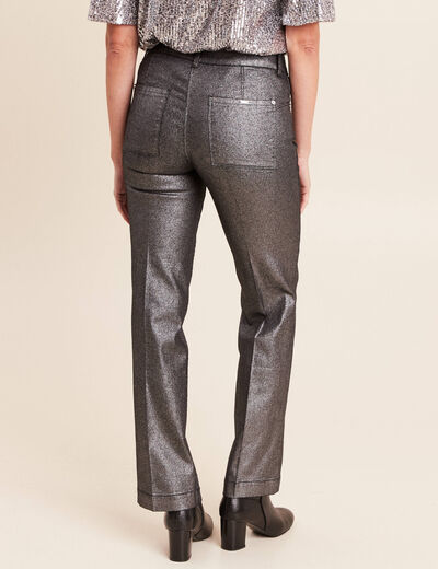 Pantalon enduit coupe large couleur argent femme