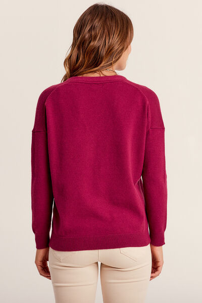 Pull manches longues rose fushia femme
