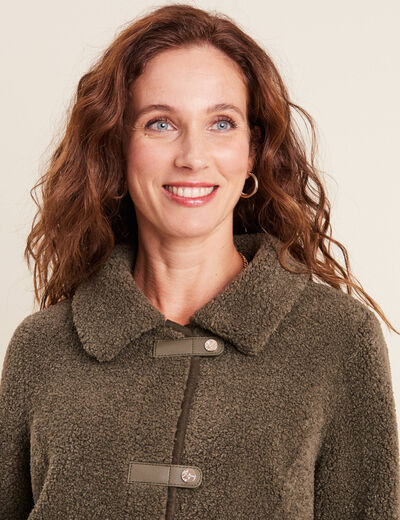 Manteau droit laine mouton vert kaki femme