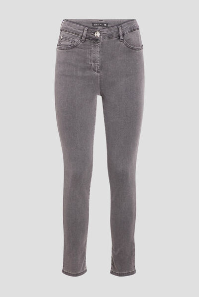 Jeans léger taille standard 7/8ème denim gris femme
