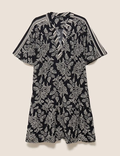 Robe courte &eacute;vas&eacute;e col tunisien noir femme