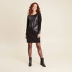 Robe droite détail simili cuir noir femme