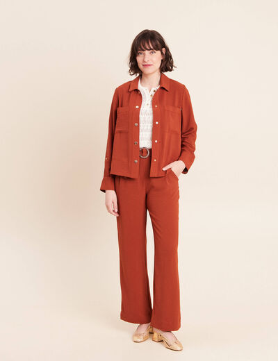 Pull col chemise manches courtes ecru femme