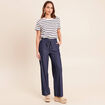 Pantalon coupe large taille haute fluide denim brut femme