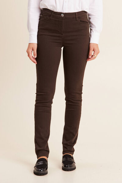 Jean magique ajusté taille standard marron foncé femme