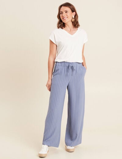Pantalon large taille haute bleu ciel femme