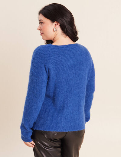 Pull col v bleu electrique femme