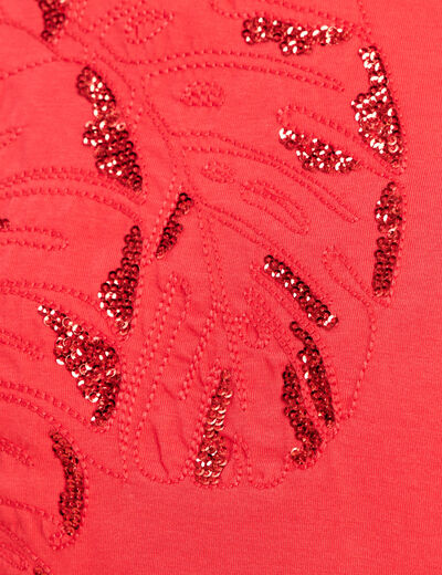 T-shirt &agrave; sequins manches courtes rouge femme