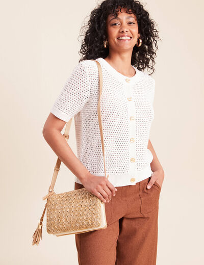 Sac pochette tress&eacute; ecru femme
