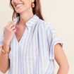 Blouse ample col chemise manches courtes bleu femme