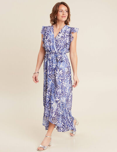 Robe longue portefeuille bleu femme