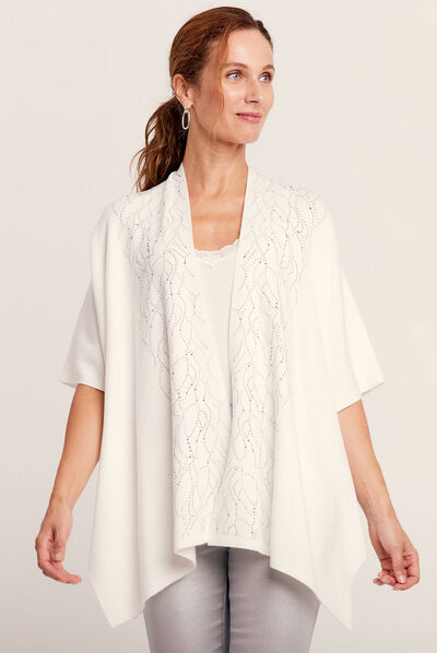 Poncho avec strass ecru femme