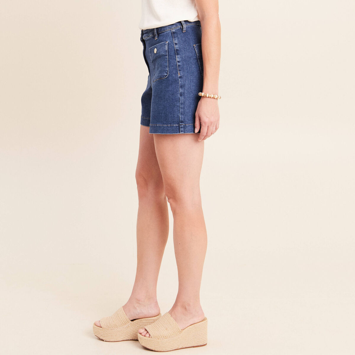 Short en jean taille haute denim stone femme