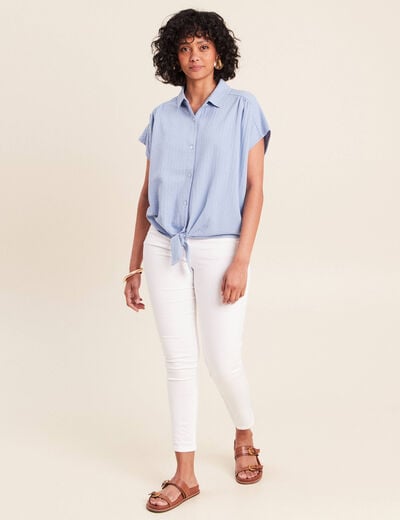 Blouse ample cropped col am&eacute;ricain bleu gris femme