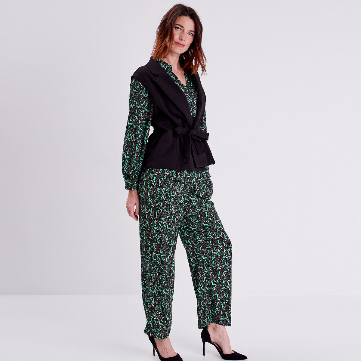 Pantalon flou vert pastel femme