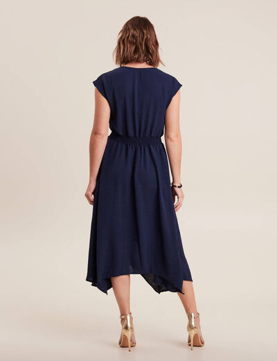Robe évasée taille smockée bleu marine femme
