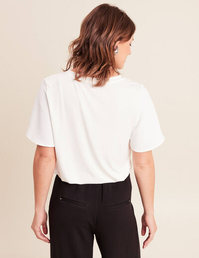 T-shirt bi-mati&egrave;re manches courtes ecru femme