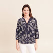 Blouse col tunisien manches 3/4 bleu femme