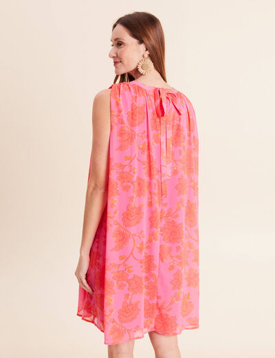 Robe ample courte sans manches doubl&eacute;e rose femme