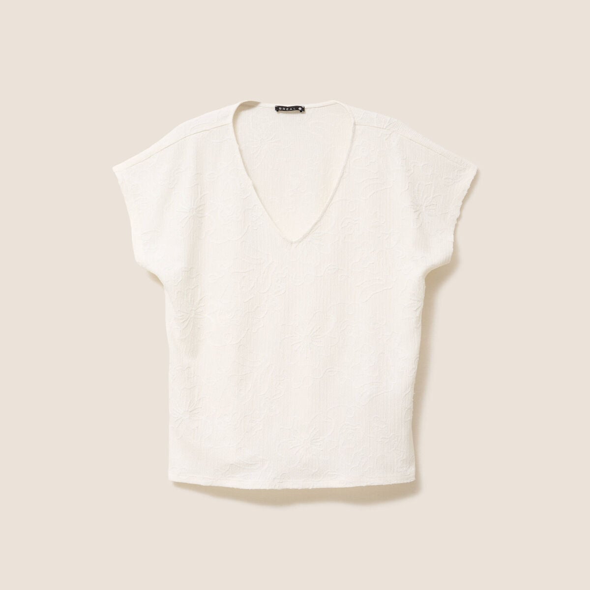 Blouse col v manches courtes ecru femme