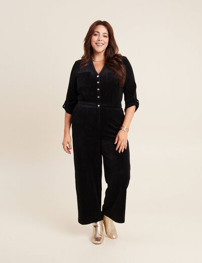 Combinaison pantalon velours noir femme