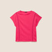 T-shirt col rond macram&eacute; manches courtes rose fushia femme