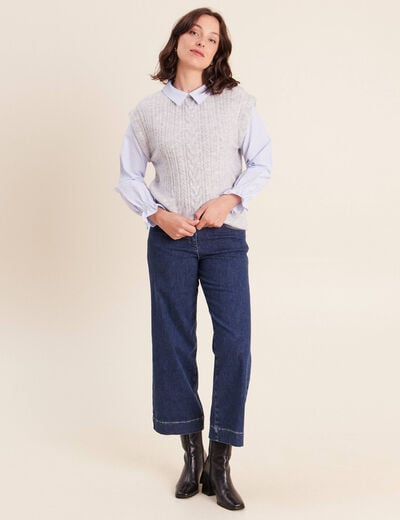 Pull bi-mati&egrave;re col chemise gris clair femme