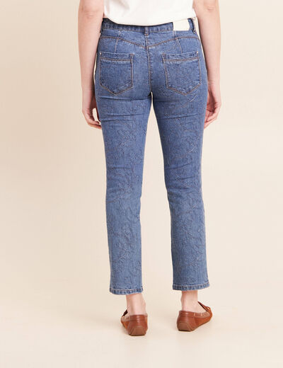 Jean coupe droite 7/8&egrave;me taille bascul&eacute;e bleu femme