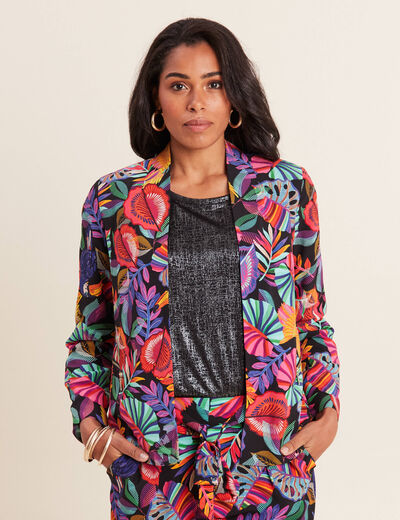 Veste droite col châle multicolore femme