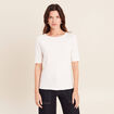T-shirt ajust&eacute; col rond manches coudes ecru femme
