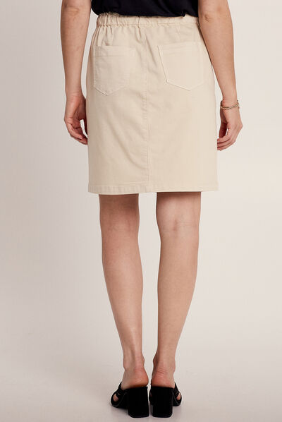 Jupe droite taille élastiquée ivoire femme
