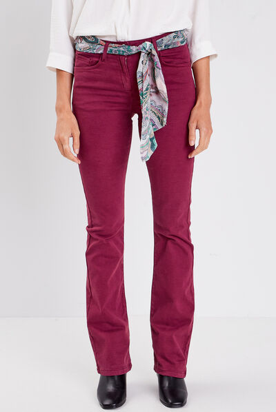 Pantalon bootcut ceinturé bordeaux femme