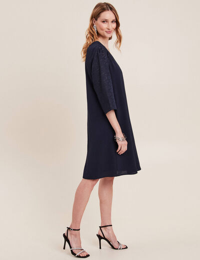 Robe évasée manches 3/4 bleu marine femme