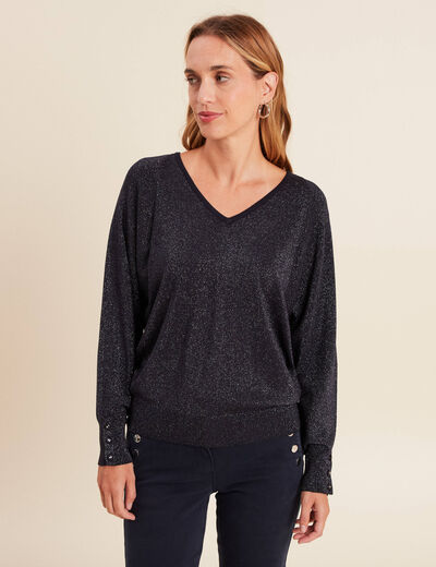 Pull manches longues bleu fonc&eacute; femme