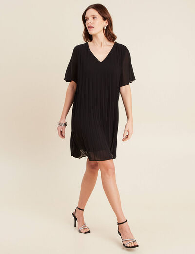 Robe droite plissée noir femme