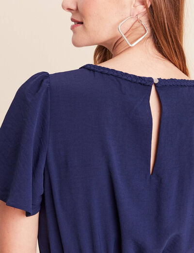 Combinaison large col v manches courtes bleu marine femme