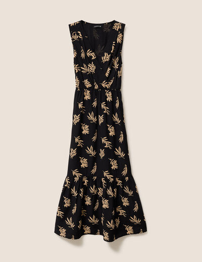 Robe longue &eacute;vas&eacute;e col v sans manches noir femme