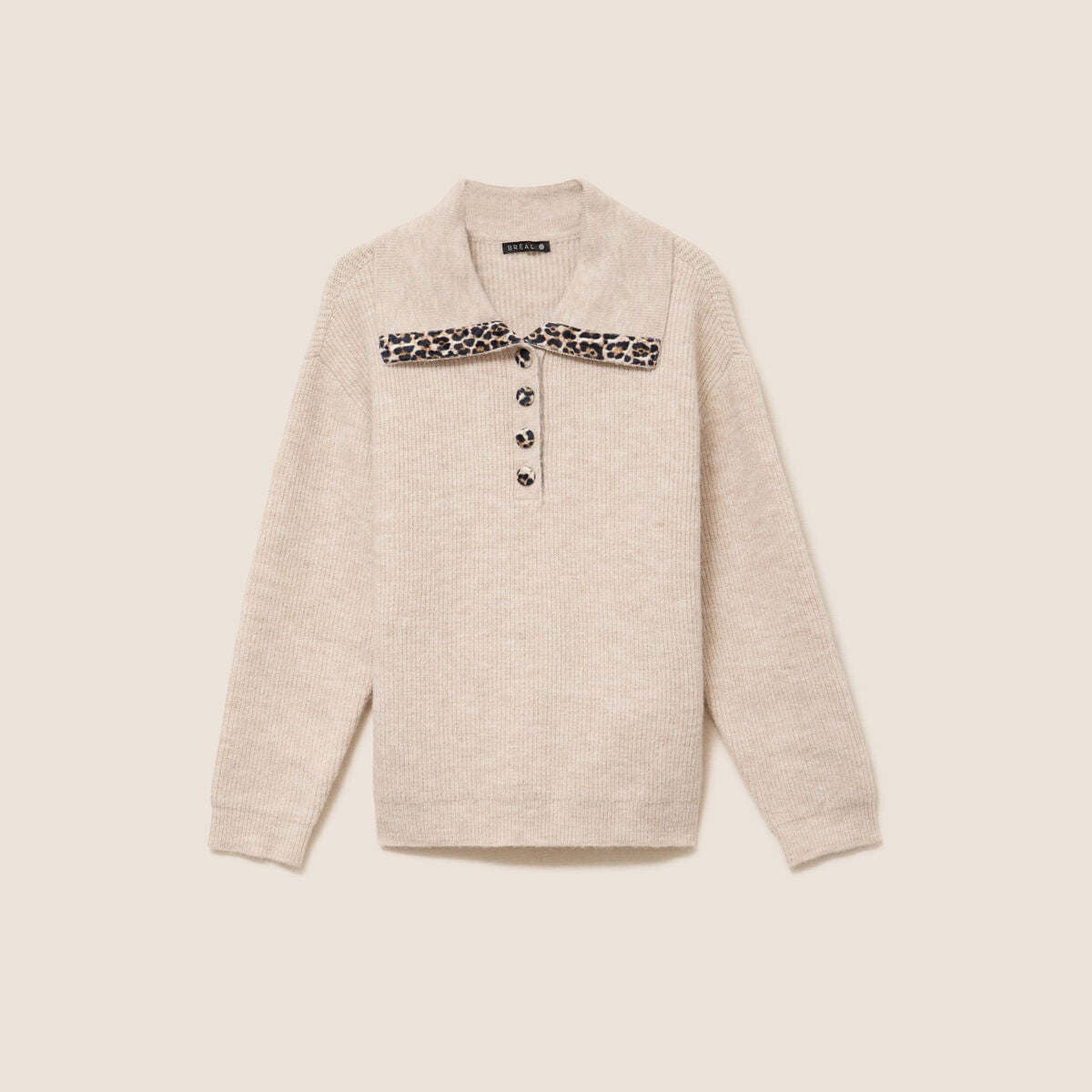 Pull droit manches longues beige femme