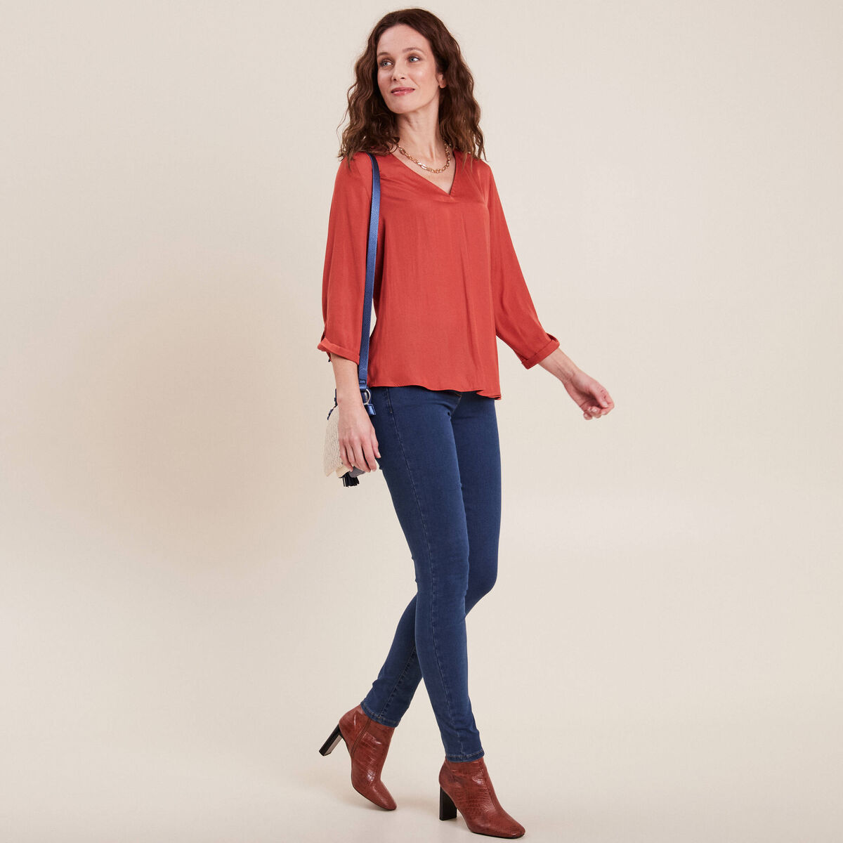 Jean magique Le L&eacute;ger coupe ajust&eacute;e long denim double stone femme